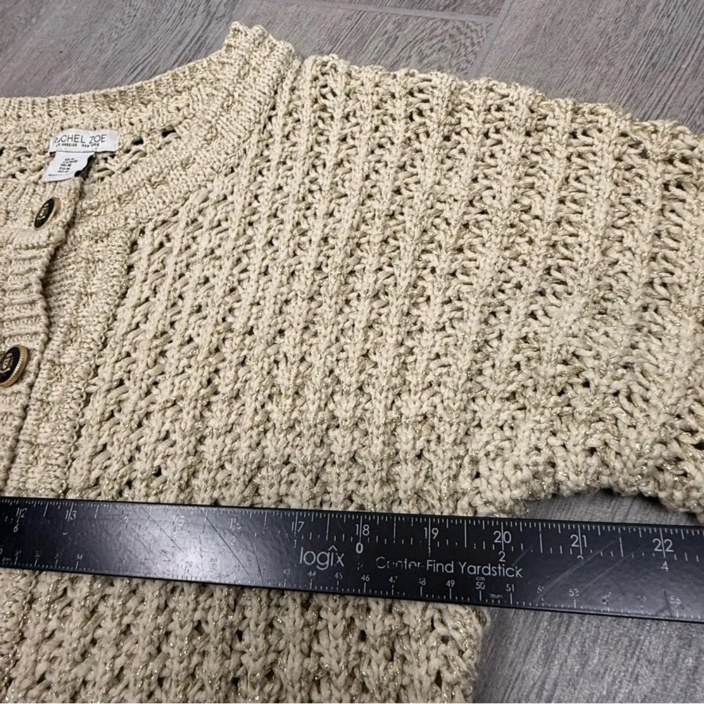 Rachel Zoe Cardigan Women’s Medium Metallic Open Knit‎ Gold Button Sweater